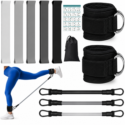 Kit Élastique de Musculation 12 Pièces – Bandes de Résistance 5 à 40 lbs, Poignées, Sangles Chevilles & Sac, Fitness & Yoga – Noir
