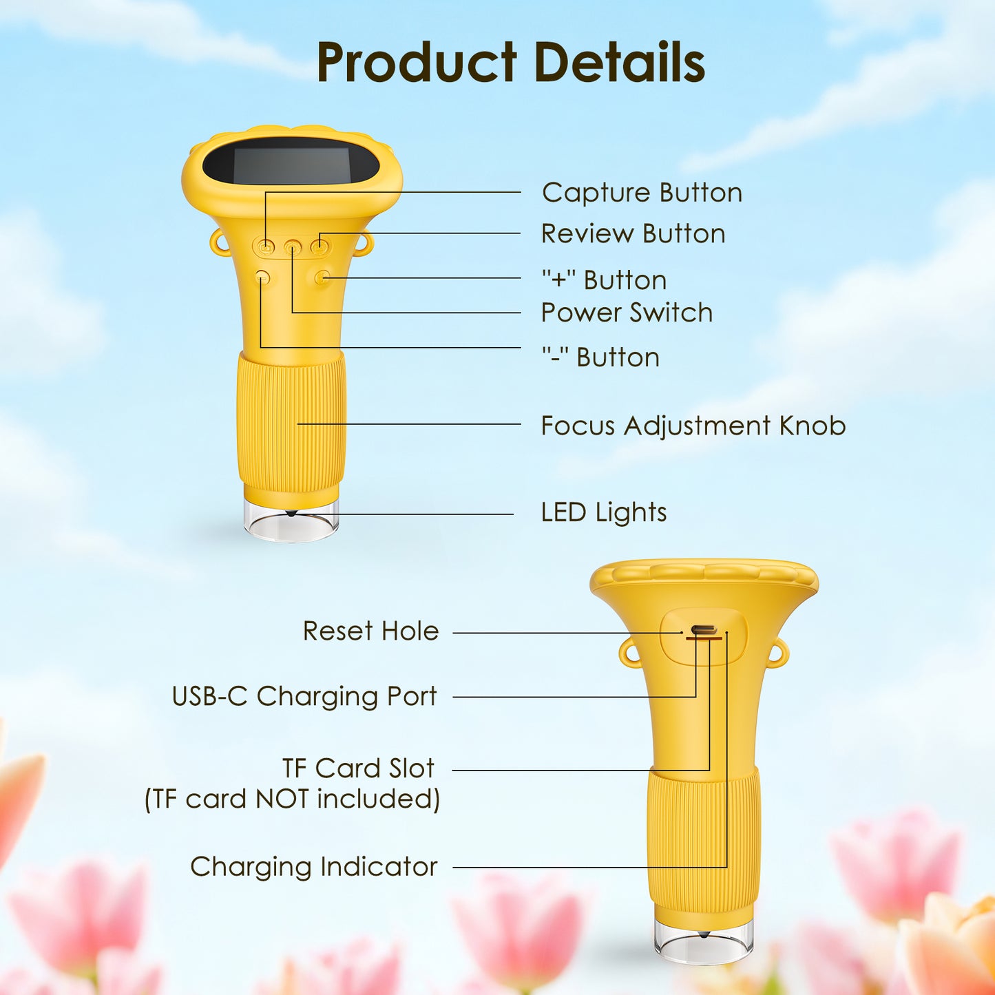 Microscope Numérique Portable 1000X – Écran 2,0 Pouces – Mini Microscope Rechargeable pour Enfants