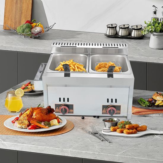 Friteuse Électrique Professionnelle 6L Double Bac – Acier Inoxydable – Contrôle Température et Minuterie – Machine à Frites et Poulet