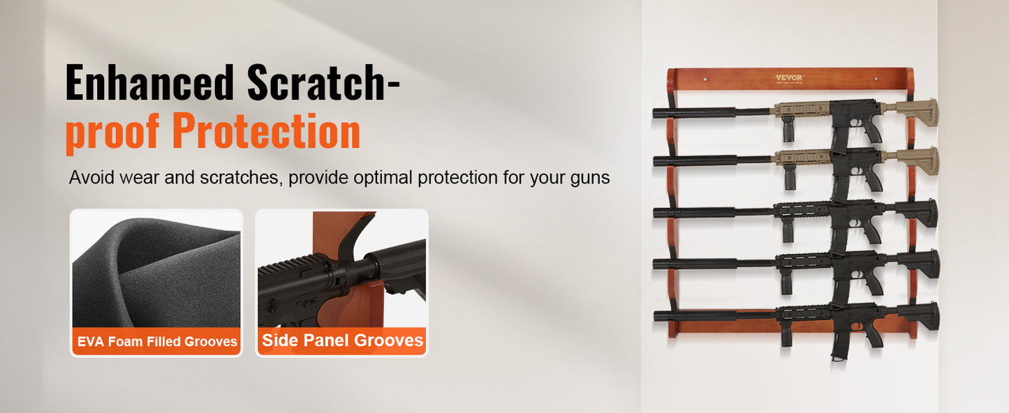 Support Mural pour Fusils en Bois – Présentoir 4/5 Armes – Capacité 132 lb – Rembourrage Souple