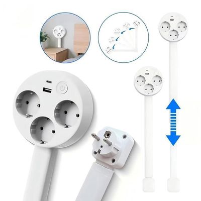 Multiprise Extensible Orientable 180° avec USB-A et USB-C – Rallonge de Prise Murale 5 Ports – Barre d’Extension Rétractable
