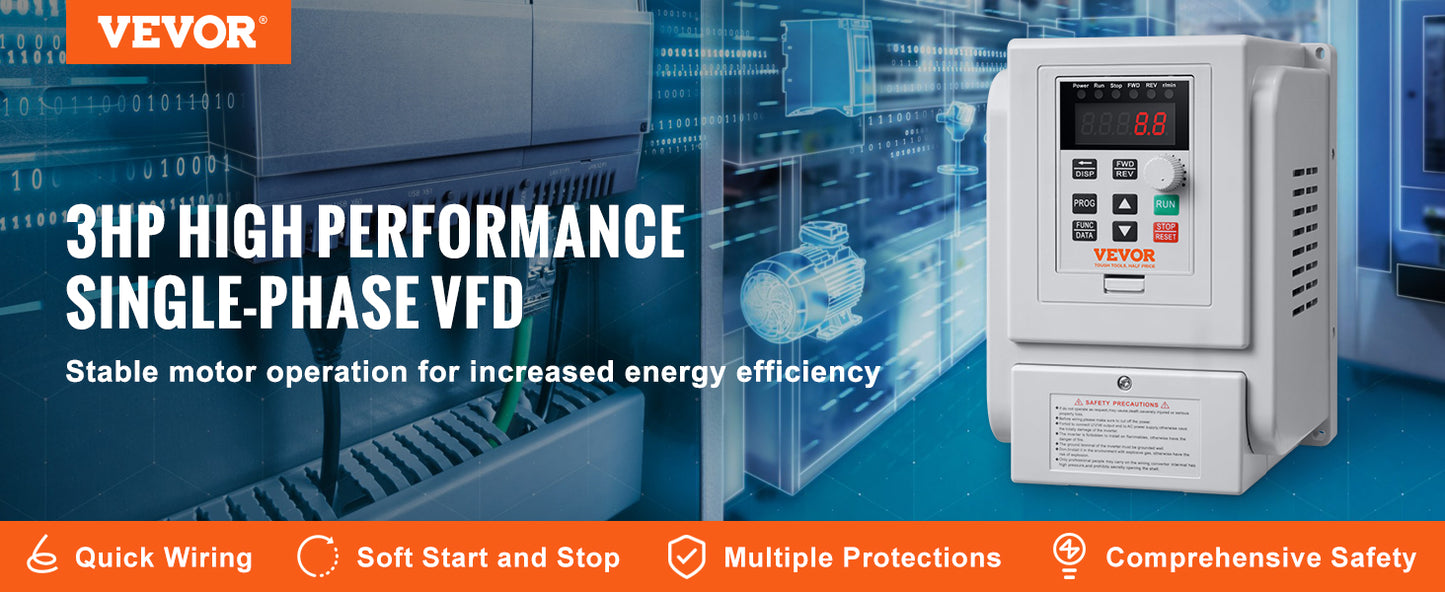 Variateur de Fréquence 2.2KW 220V – Convertisseur VFD Triphasé, Contrôleur de Vitesse Moteur CNC, Pompe, Ventilateur