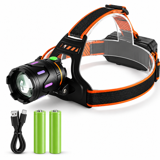 Lampe Frontale LED Rechargeable USB – Faisceau Zoomable & 2 Batteries 18650 – Pêche, Camping, Randonnée & Extérieur