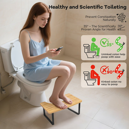 Tabouret WC Ergonomique en Bambou – Repose-Pieds Toilette Pliable Antidérapant – Salle de Bain