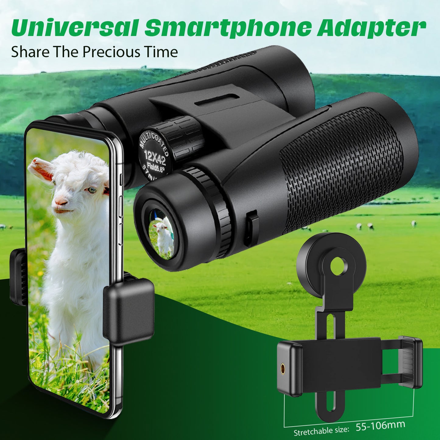 Jumelles 12x42 HD Étanches avec Prisme BAK4 – Vision Longue Distance, Antibuée, Compactes pour Randonnée, Observation Nature et Voyage