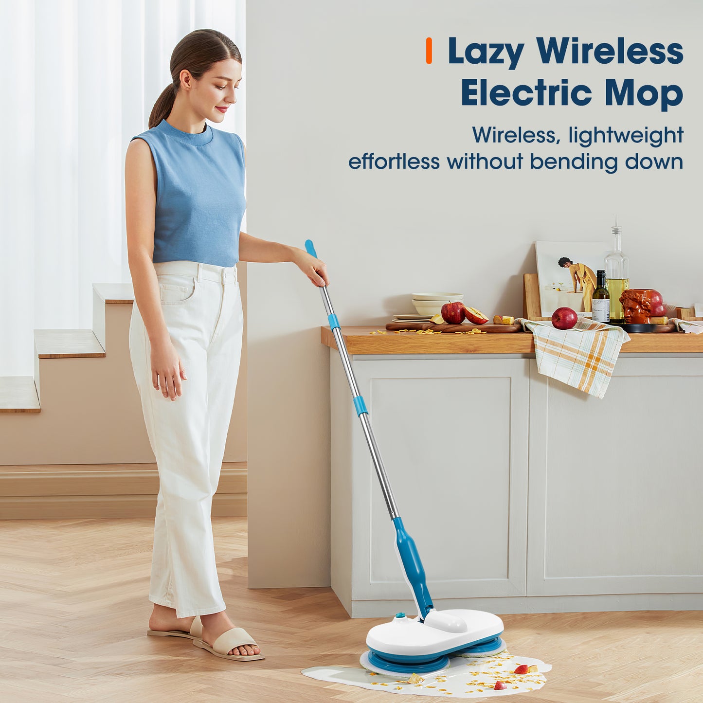 Balai Serpillière Électrique Sans Fil USB – Nettoyeur Rotatif avec Double Tête Microfibre, Léger et Rechargeable pour Sols Maison