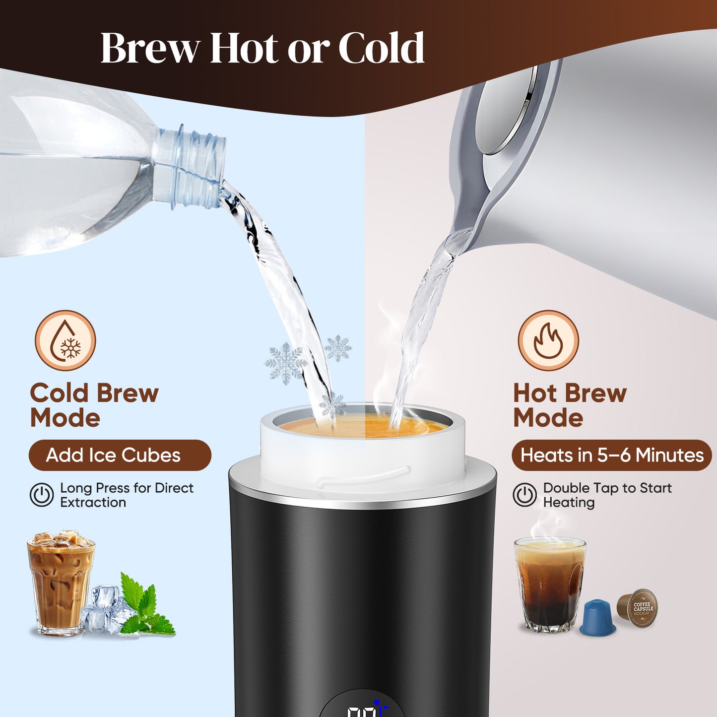 Machine à Café Expresso Portable 3-en-1 – Cafetière Capsules Voiture Camping – Écran Numérique – Sans Fil