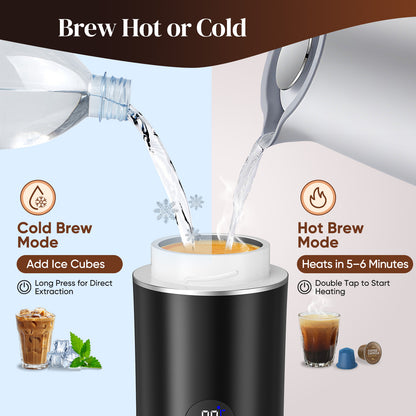 Machine à Café Expresso Portable 3-en-1 – Cafetière Capsules Sans Fil Écran Numérique – Voiture Camping Voyage