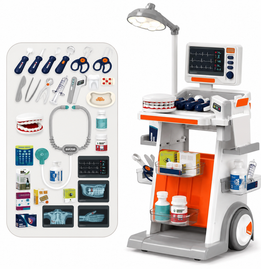 Kit Médecin Enfant 30 Pièces avec Chariot Médical – Mallette Docteur, Jouet Dentiste, Stéthoscope, ECG, Accessoires Médicaux – Jeu d'Imitation Éducatif