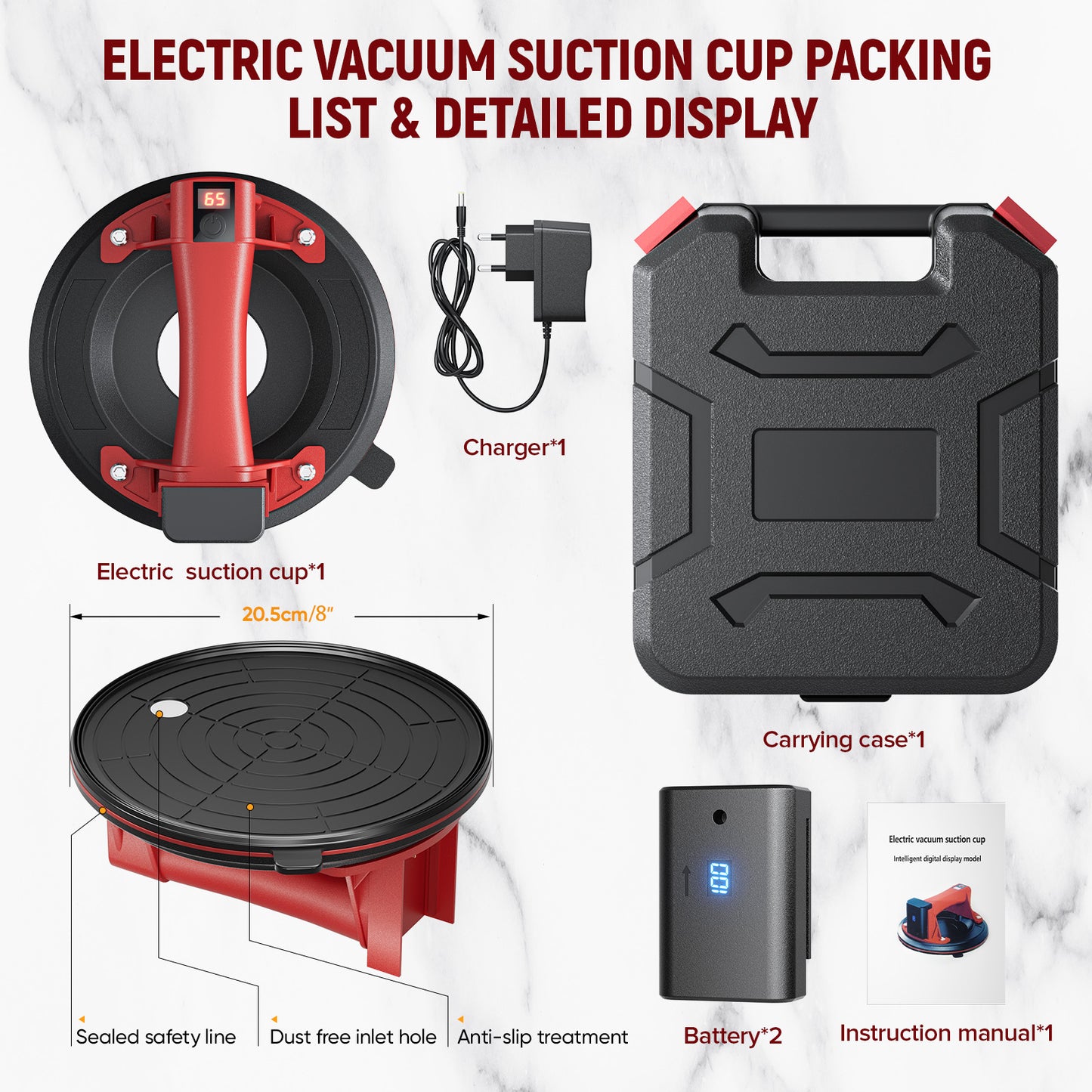 Ventouse Électrique Industrielle 8 Pouces 300KG – Outil de Levage pour Carrelage Verre Granit