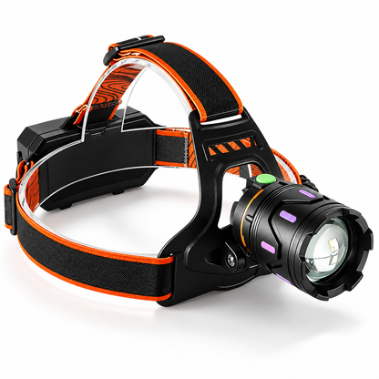 Linterna Frontal LED Recargable USB – Haz Zoomable y 2 Baterías 18650 – Pesca, Camping, Senderismo y Aire Libre