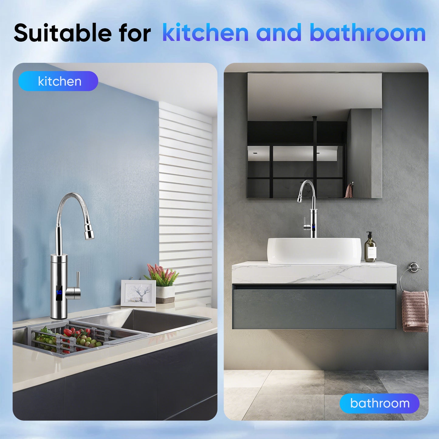 Robinet Chauffe-Eau Instantané 3000W – Chauffage Eau Cuisine Salle de Bain Sans Réservoir Inox