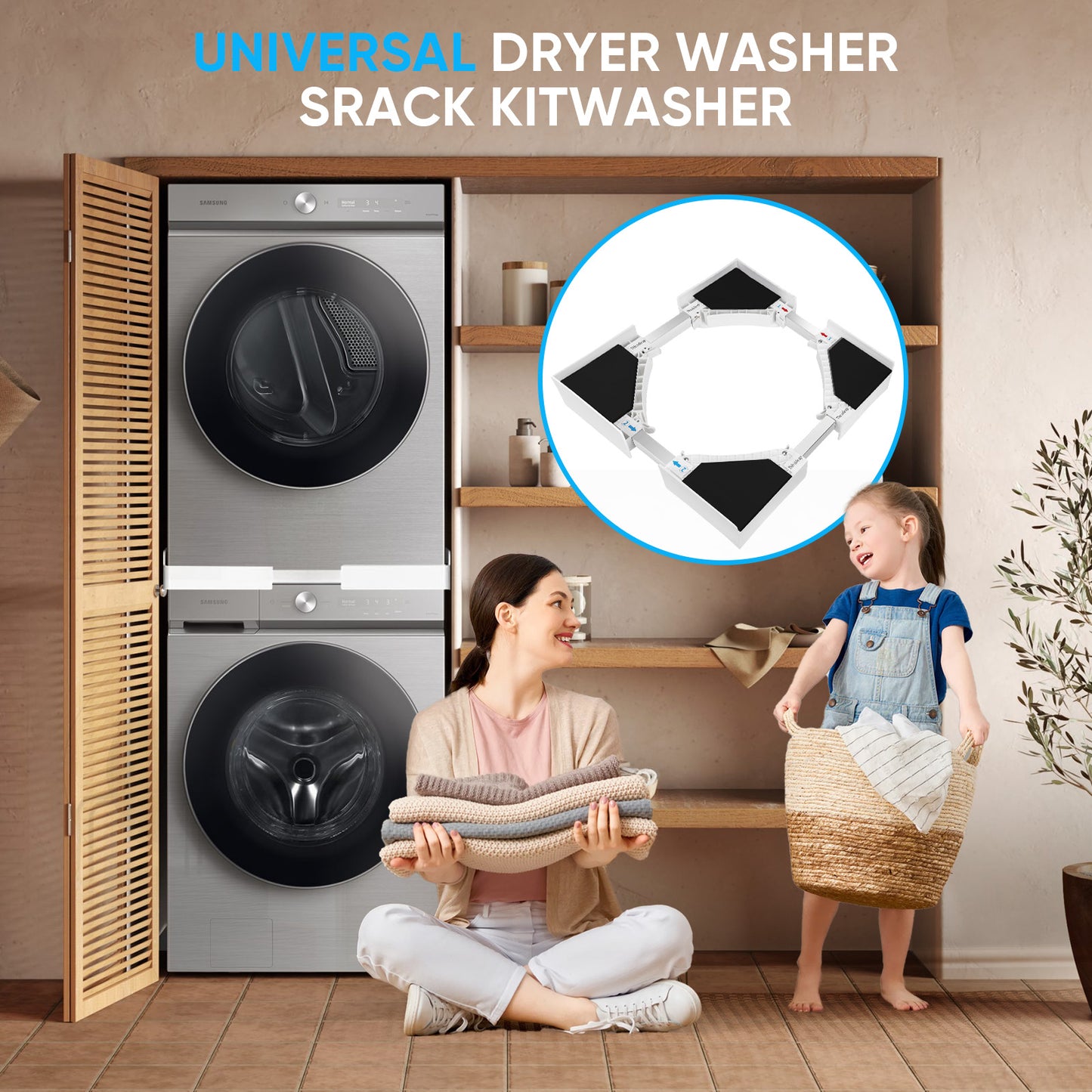 Kit d’Empilage Universel Lave-Linge Sèche-Linge – Support avec Sangles à Cliquet 45-86 cm