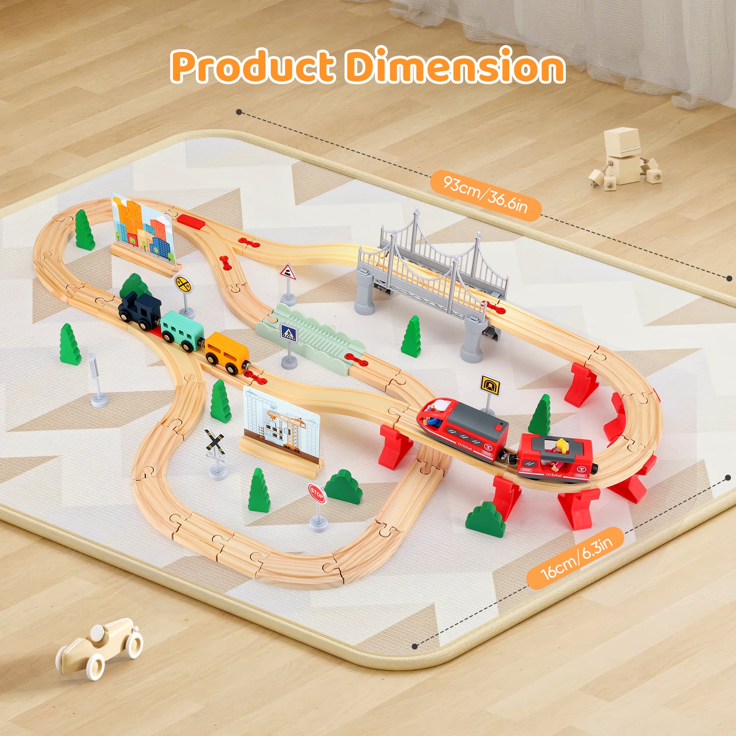 Rails de Train en Bois 72 / 108 Pièces – Ensemble de Circuit Ferroviaire avec Accessoires pour Enfants