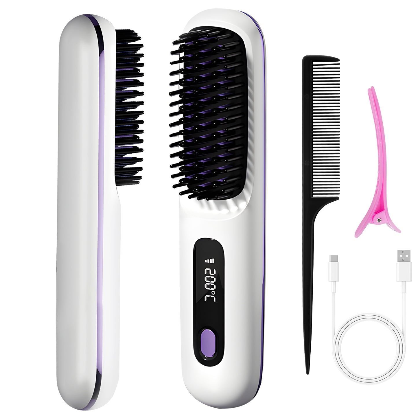 Brosse Lissante Chauffante Électrique – Lisseur Cheveux Température Réglable 160-200°C – Anti-Brûlure – Lissage Rapide Tous Types de Cheveux