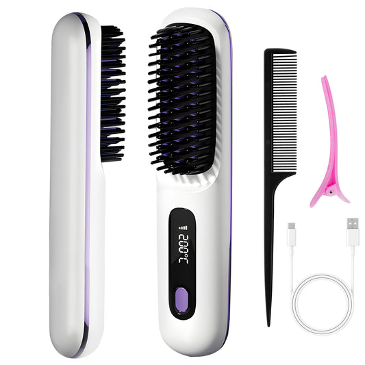 Brosse Lissante Chauffante Électrique – Lisseur Cheveux Température Réglable 160-200°C – Anti-Brûlure – Lissage Rapide Tous Types de Cheveux