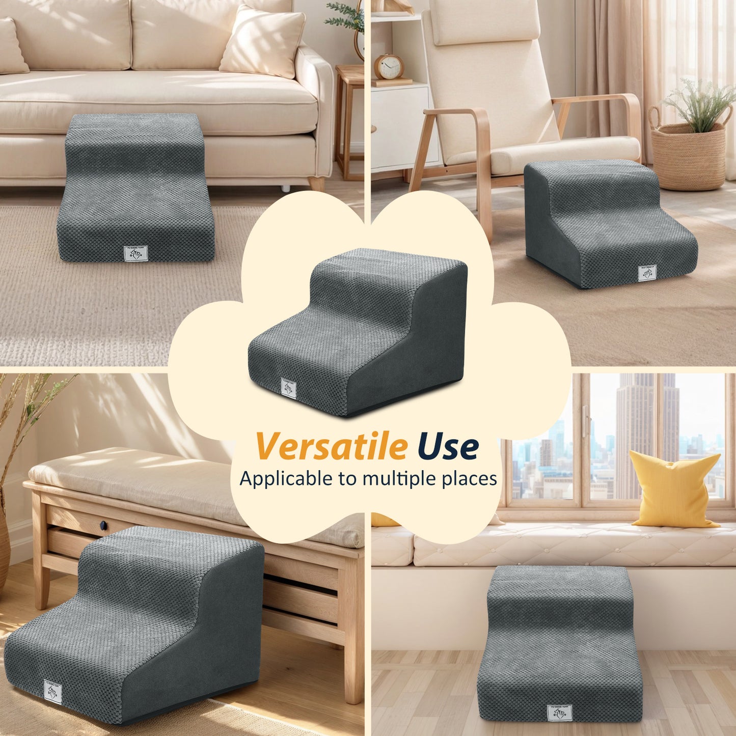 Rampe Escalier Chien Chat 2 Marches – Antidérapant Mousse Mémoire de Forme Lavable