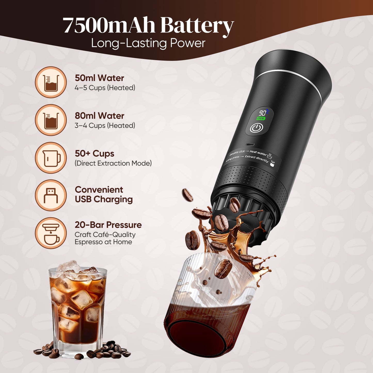 Machine à Café Expresso Portable 3-en-1 – Cafetière Capsules Voiture Camping – Écran Numérique – Sans Fil