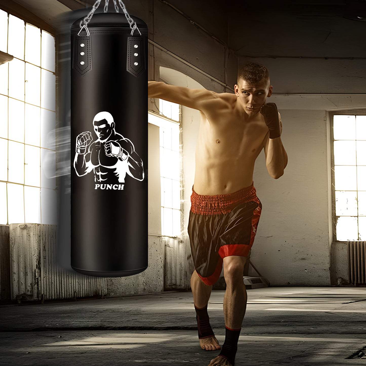 Sac de Frappe 120 cm avec Gants et Accessoires – Sac de Boxe pour Entraînement Fitness et MMA – Suspension Incluse – Adulte Débutant Confirmé