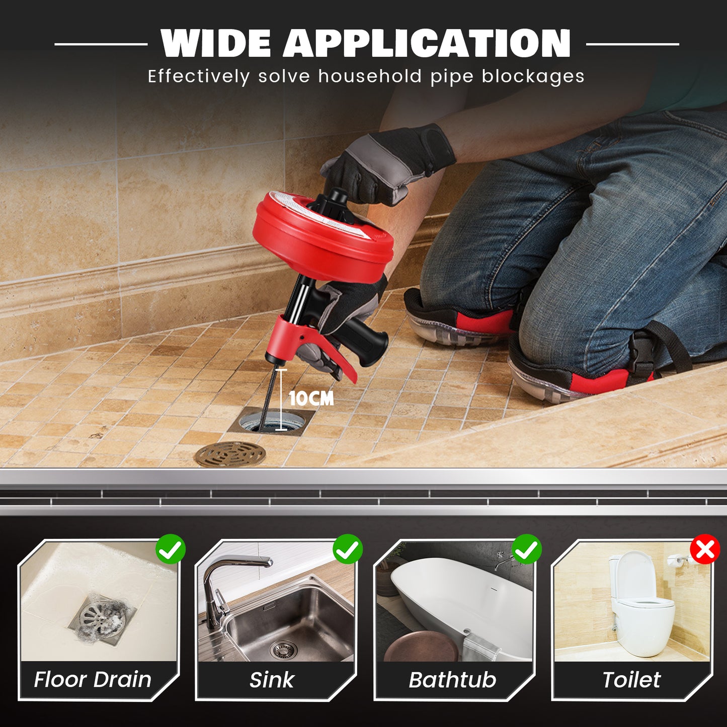 Déboucheur Manuel Haute Pression pour Canalisation – Furet de Plomberie avec Poignée Pistolet – Nettoyage Évier, WC, Douche – Outil Débouchage Tuyaux