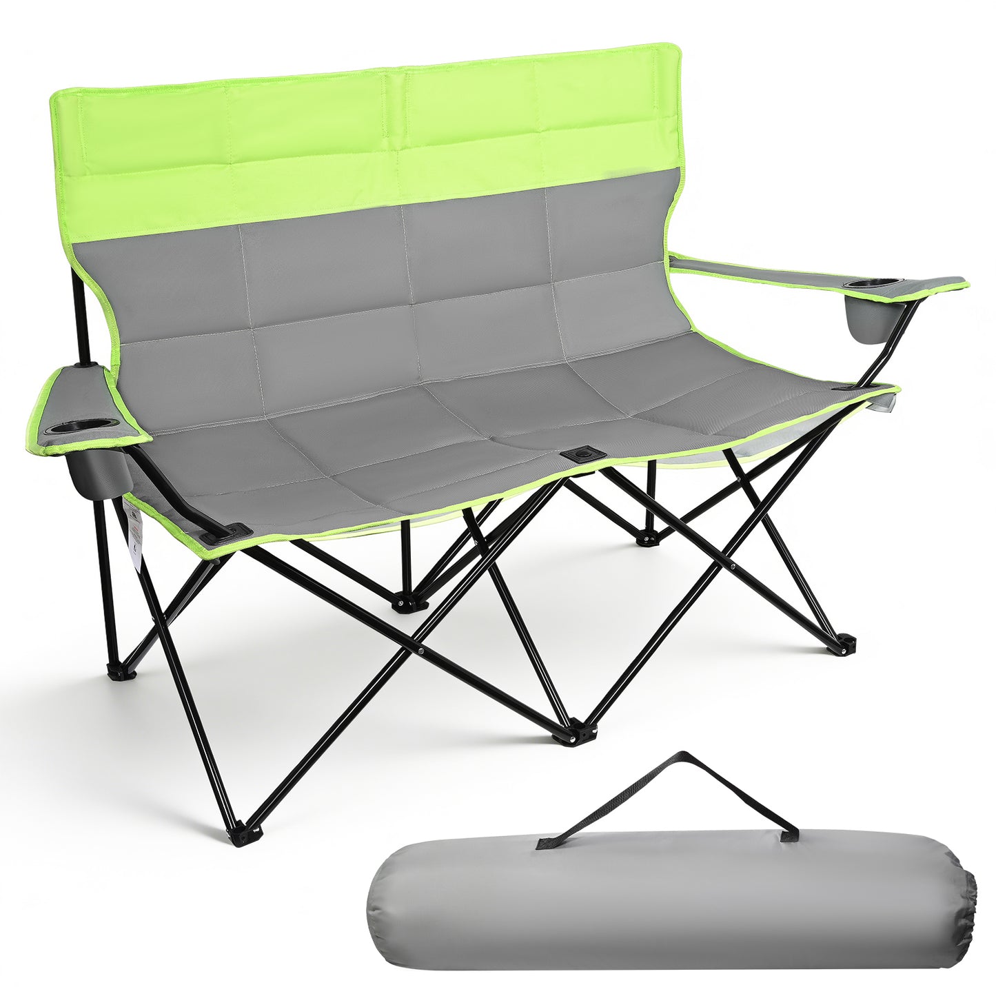 Chaise Pliante Double Camping Extérieur Fauteuil 2 Places Portable Pliable pour Jardin Pêche Plage Terrasse