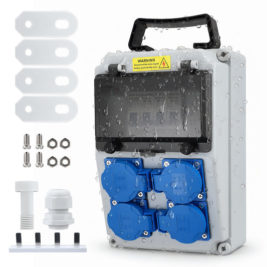Boîte Distribution Électrique 230V 16A – Coffret IP44 4 Prises Schuko Étanche Murale