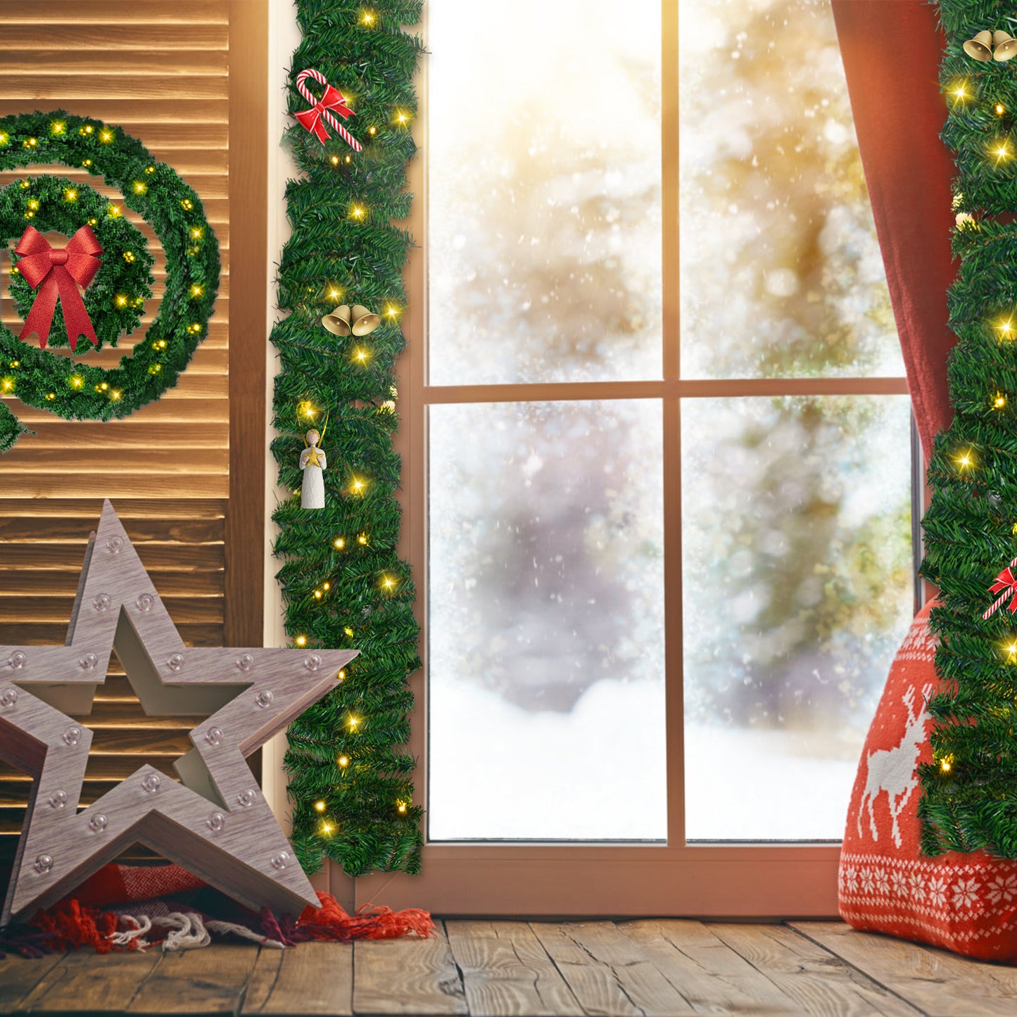 Guirlande de Noël Verte Artificielle – Décoration de Noël à Suspendre – Couronne et Décoration DIY