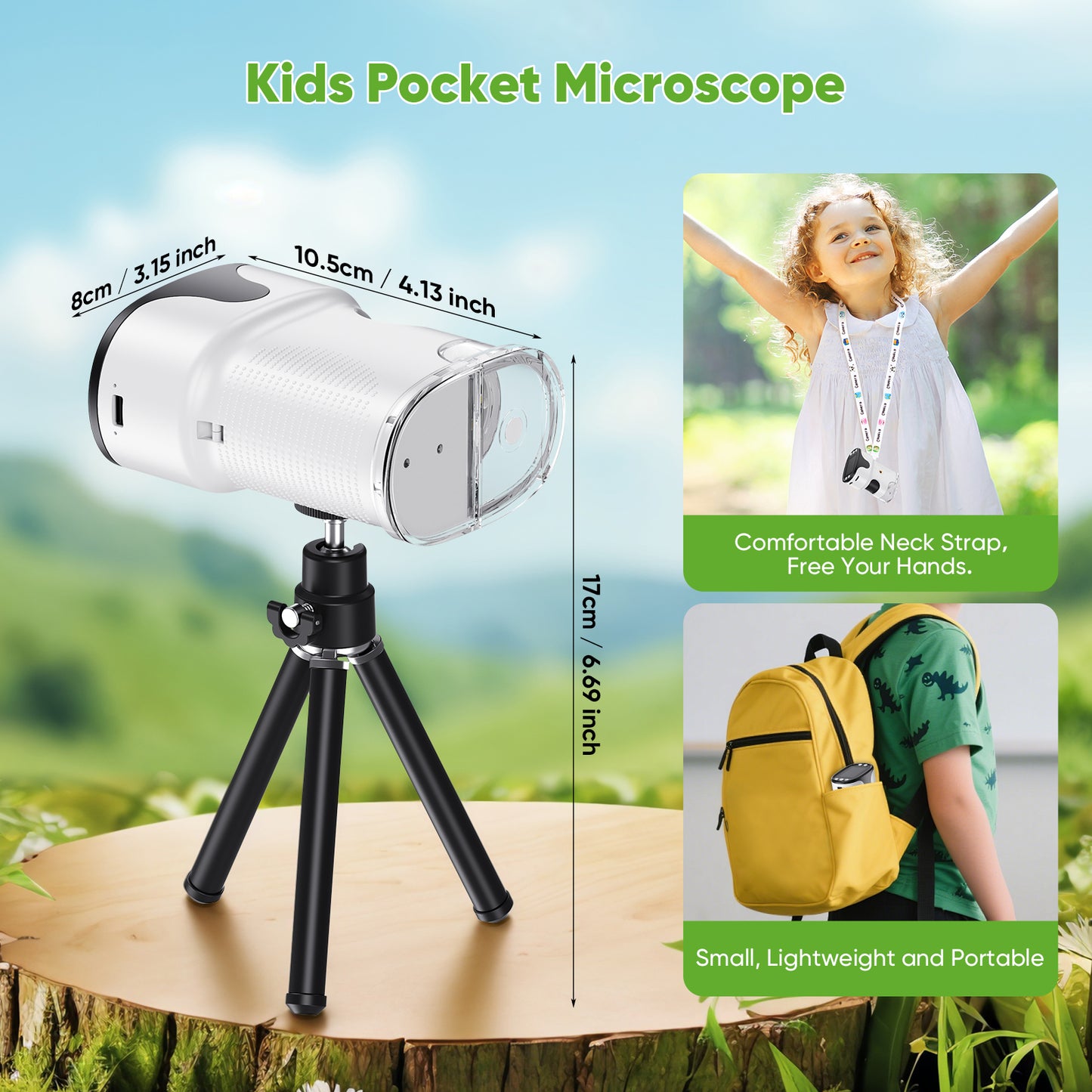 Microscope Numérique 1000X avec Écran 2" – Mini Microscope Portable 4K USB Enfants