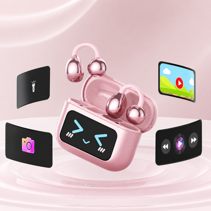 Écouteurs Bluetooth 5.4 Sans Fil Rose – Écran Tactile, Micro ENC, Boîtier de Charge, Design Papillon