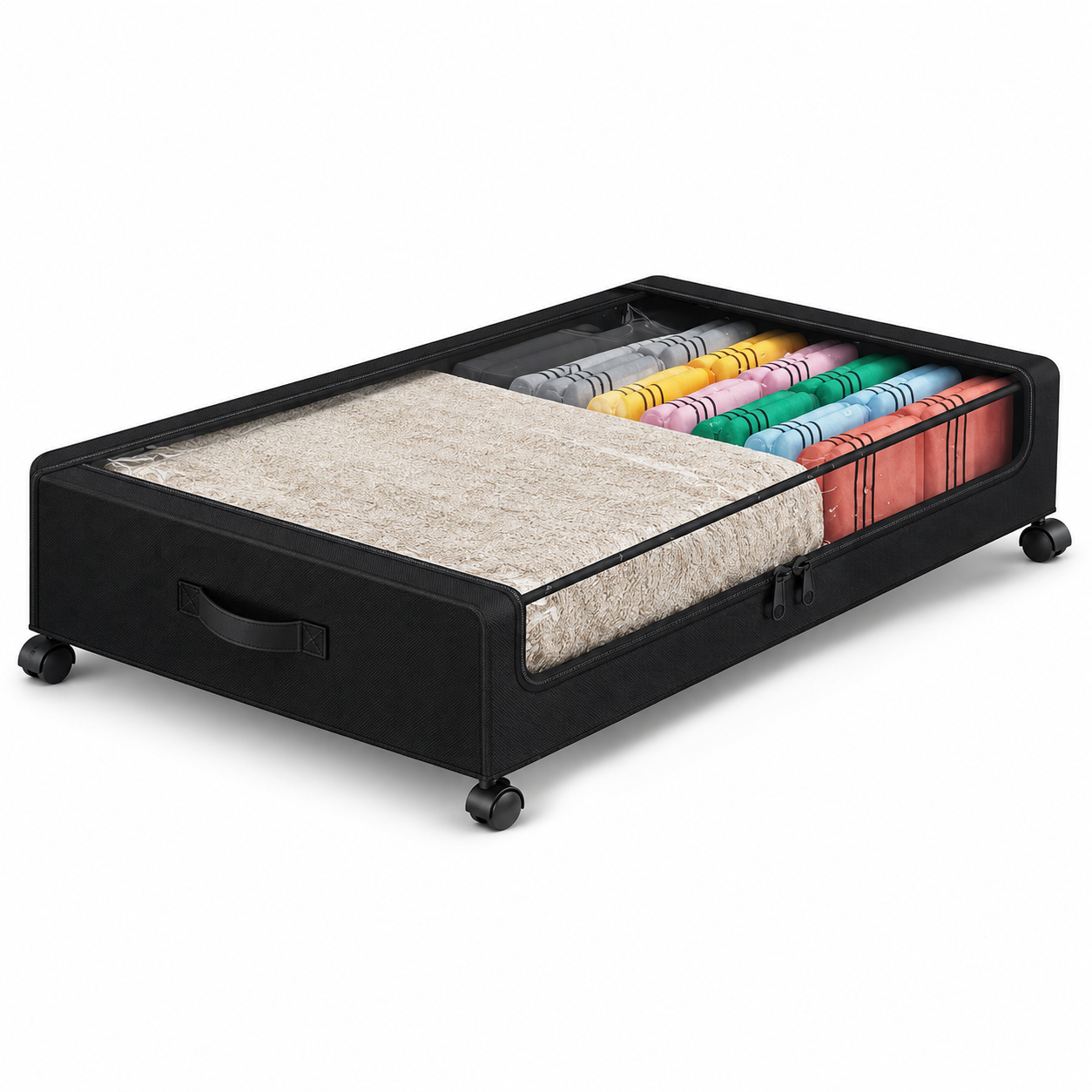 Lot de 2 Boîtes de Rangement Sous Lit à Roulettes avec Couvercle Transparent – Organisateur de Chaussures, Vêtements et Couettes – Bac de Rangement Gain de Place Chambre