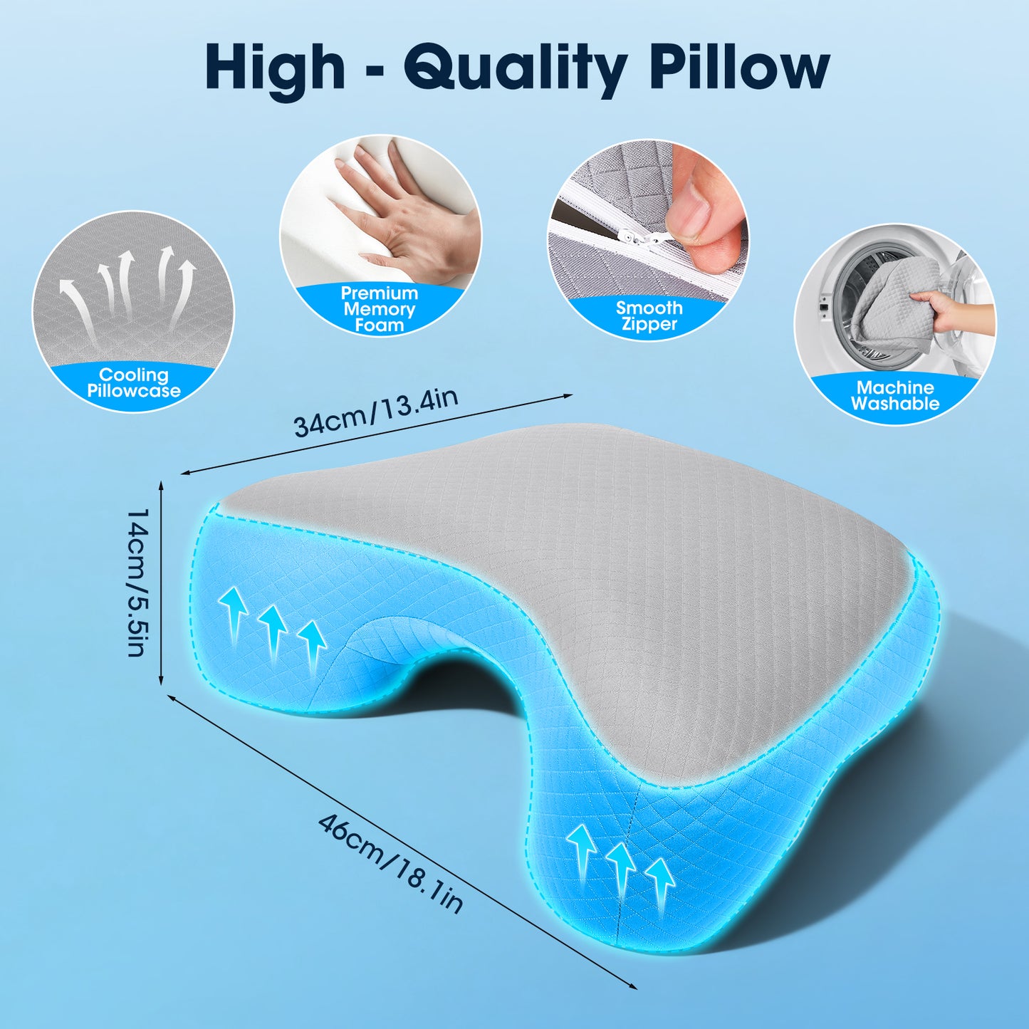 Oreiller Orthopédique Mémoire de Forme – Coussin Bras Dormeur Latéral – Soutien Cervical Anti-Douleur