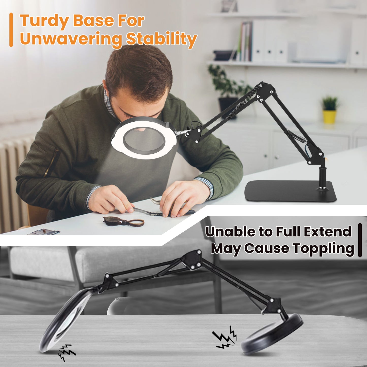 Loupe 10X avec Lampe LED – Bras Articulé avec Pince et Variateur pour Bureau et Réparation