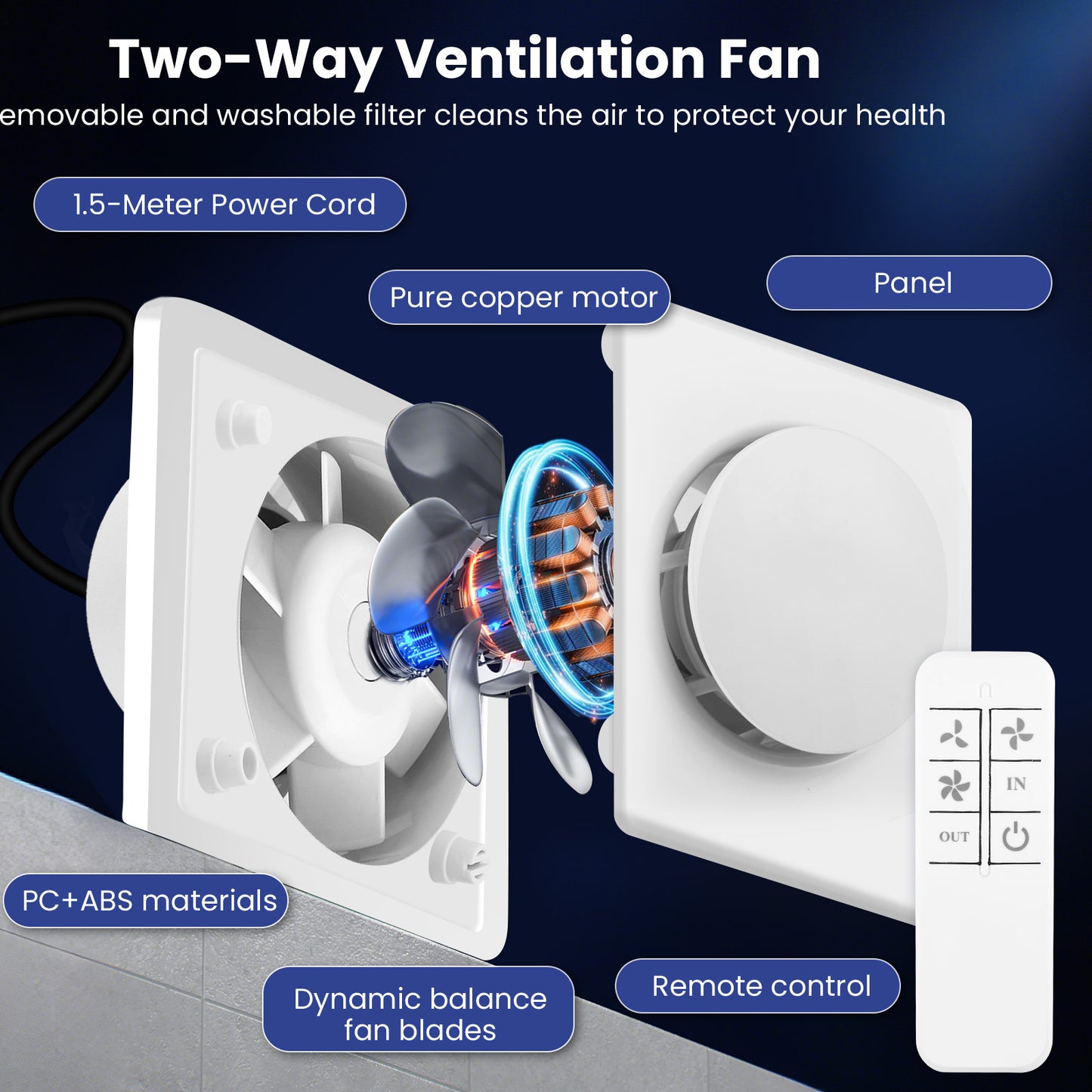 Ventilateur Extracteur d’Air 100mm Salle de Bain – Ventilation Murale Double Face 3 Vitesses avec Télécommande – Silencieux Installation Facile