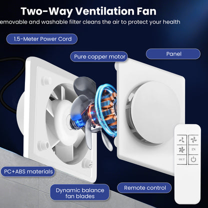 Ventilateur Extracteur d’Air 100mm – Salle de Bain & WC – Ventilation Murale Double Face 3 Vitesses avec Télécommande – Silencieux