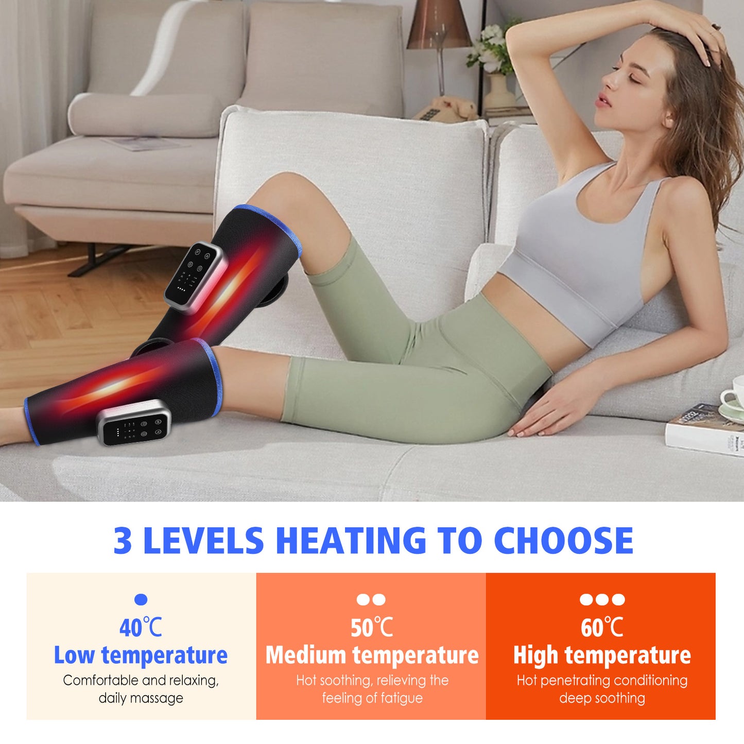 Masseur de Jambes Électrique Sans Fil – Massage Airbag avec Chaleur et 3 Modes de Relaxation