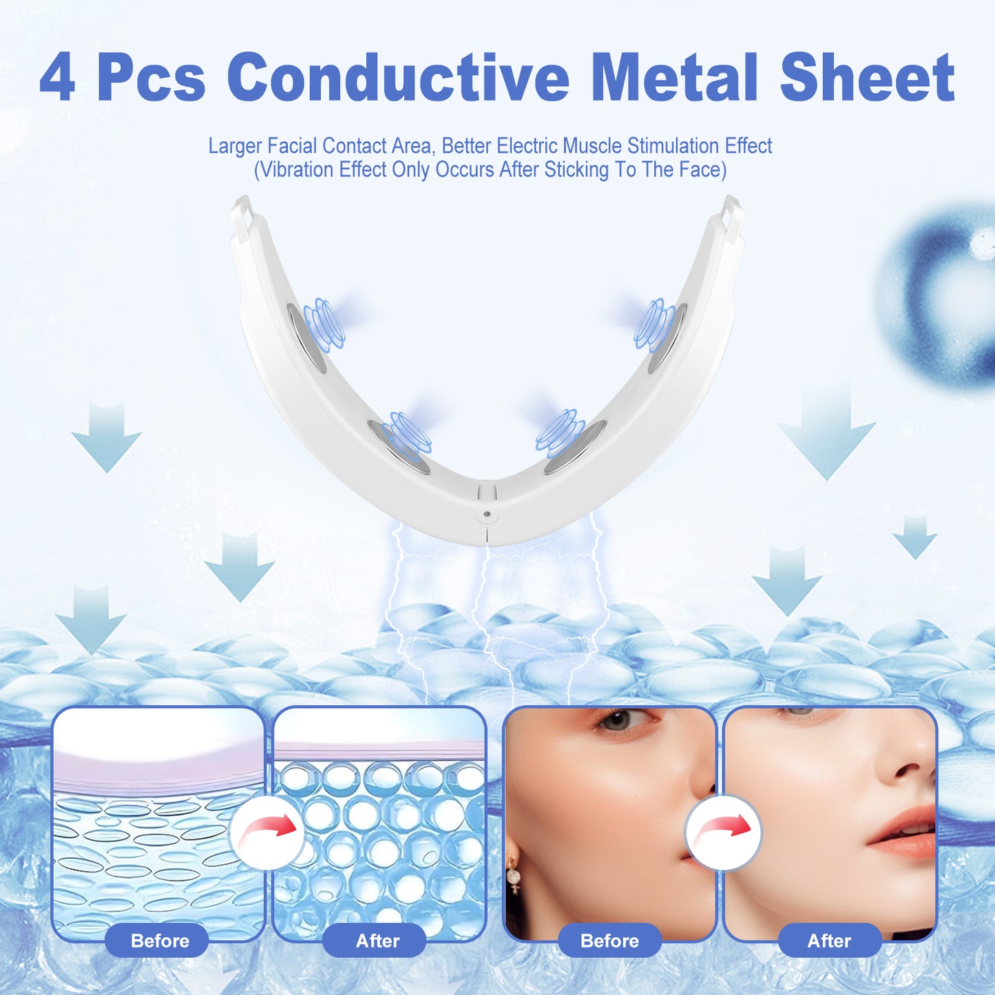 Masseur facial électrique en forme de V avec 6 modes et lumières bleue et rouge