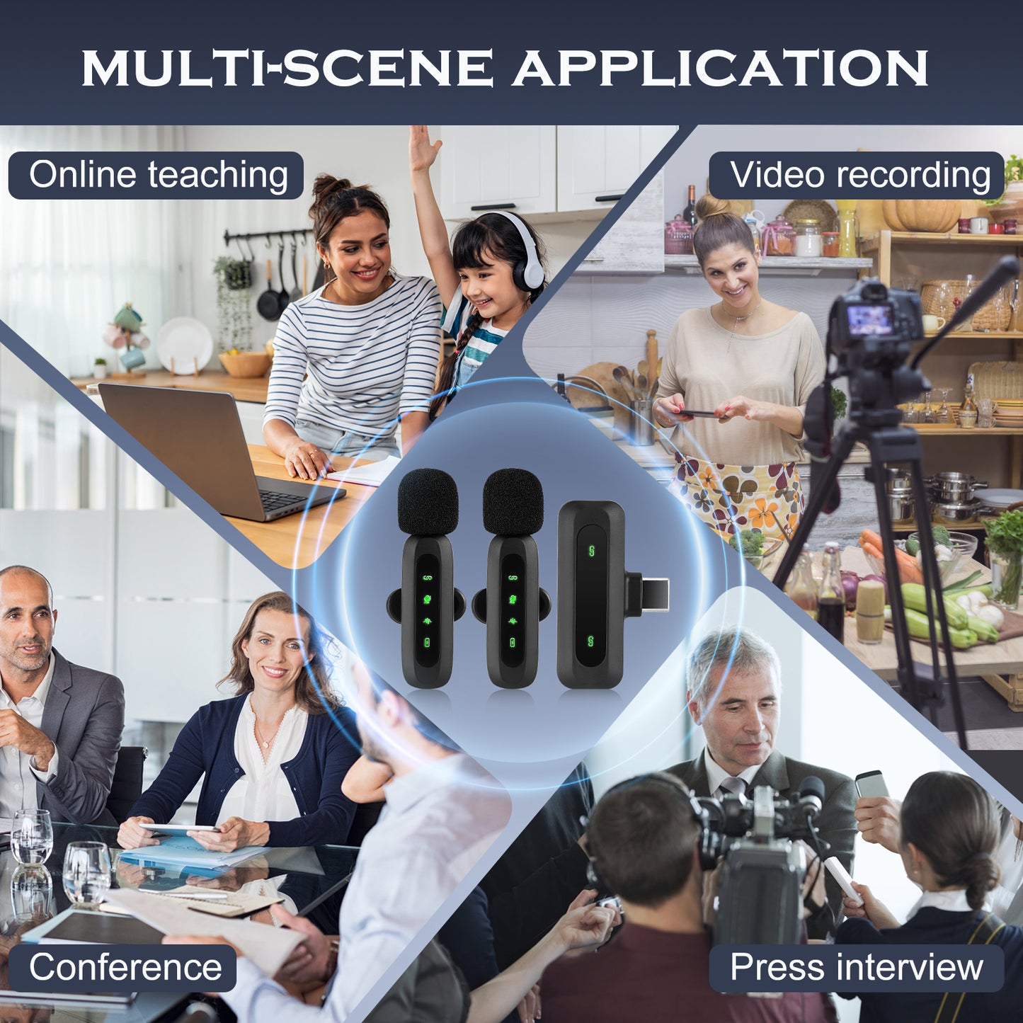 Microphone Lavalier Sans Fil Double pour iPhone et Android – Plug & Play – Micro Cravate avec Récepteur – Idéal Vidéo, Podcast, Interview