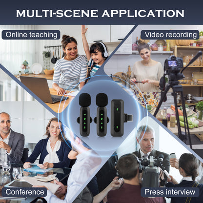 Dual Wireless Lavalier Microphone for iPhone and Android – Plug & Play – Lapel Mic with Receiver – Ideal for Video, Podcast, Interview