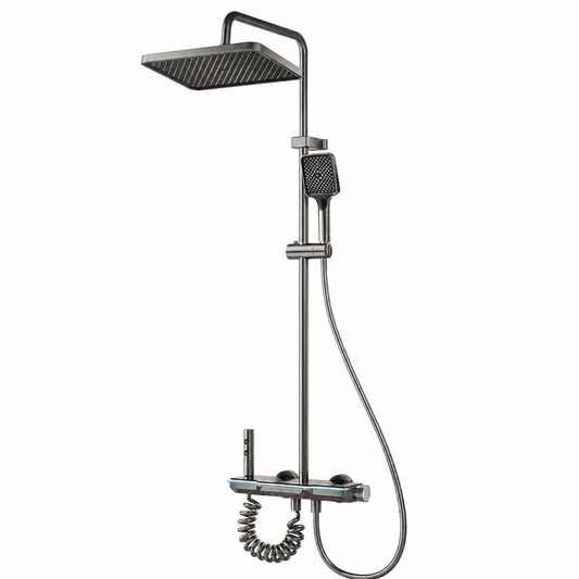 Colonne de Douche Multifonction avec Affichage Numérique – Douche de Tête, Douchette à Main, Multi-Jets – Robinetterie Grise