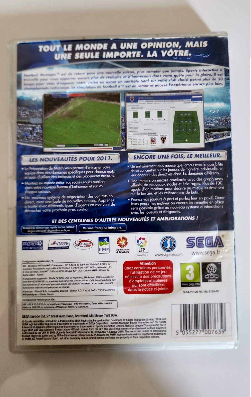 Football Manager 2011 – Jeu PC DVD-ROM – SEGA – Version Française