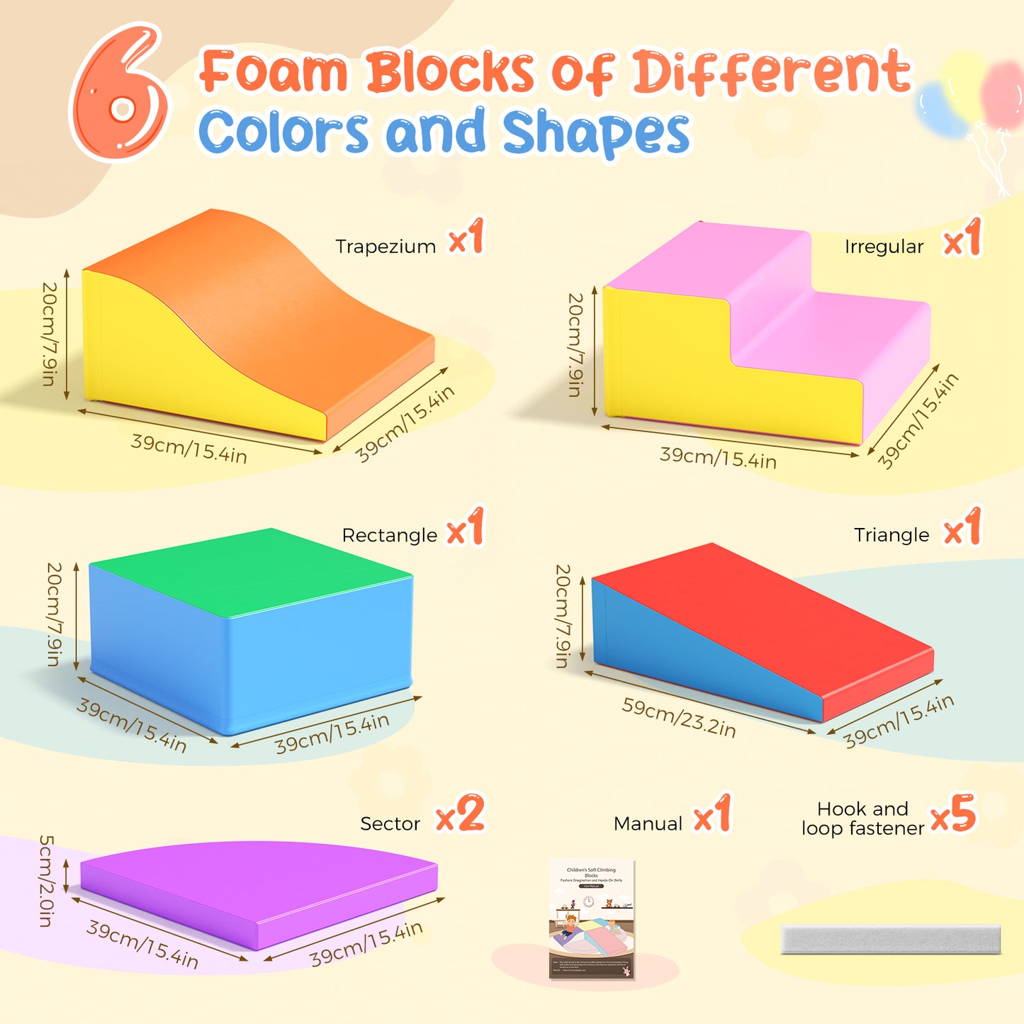 Ensemble de Modules de Motricité en Mousse pour Bébé – 6 Pièces – Aire de Jeux Enfant – Blocs PU/EPE – Développement Motricité