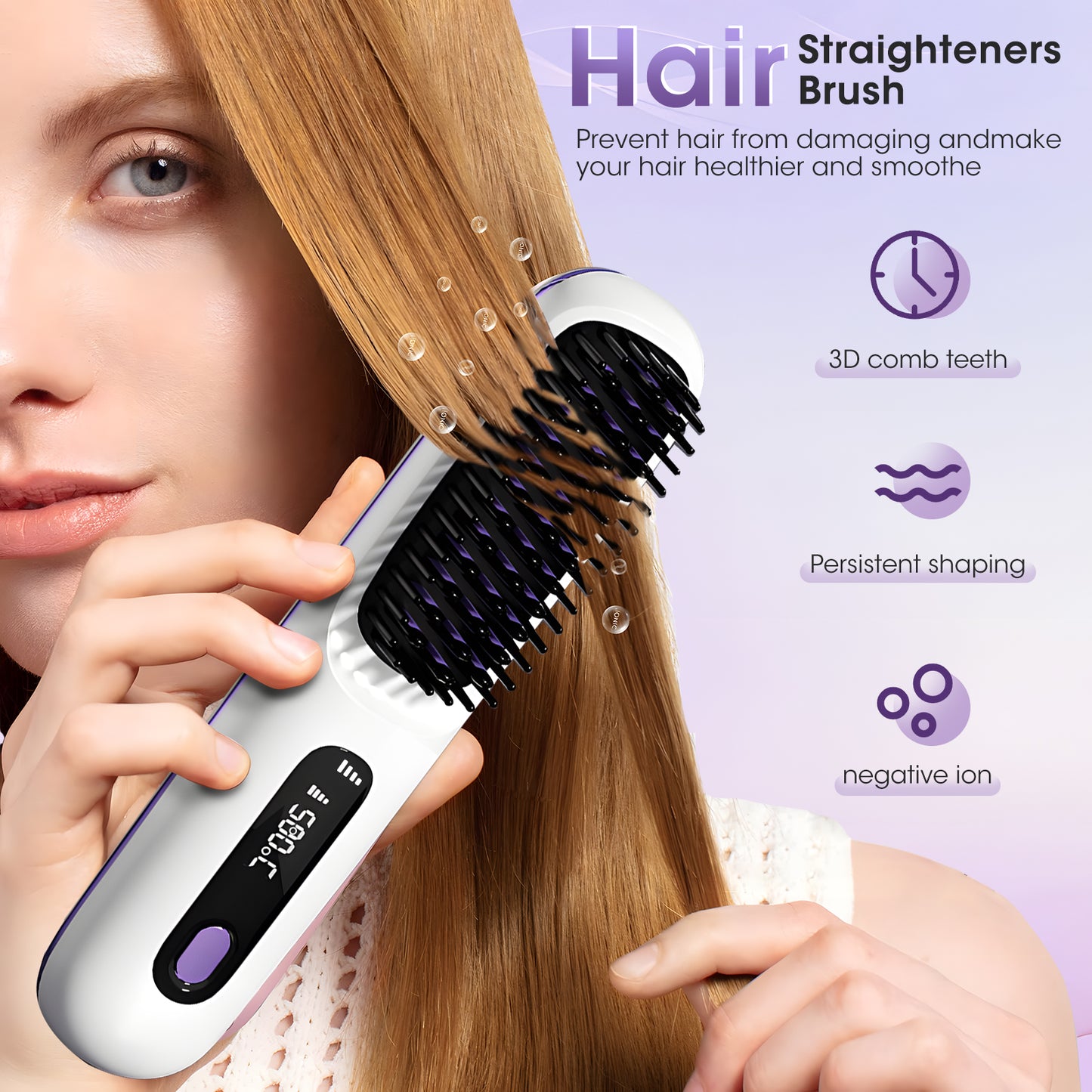 Brosse Lissante Chauffante Électrique – Lisseur Cheveux Température Réglable 160-200°C – Anti-Brûlure – Lissage Rapide Tous Types de Cheveux