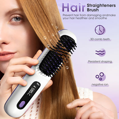 Brosse Lissante Chauffante Électrique – Lisseur Cheveux Température Réglable 160-200°C – Anti-Brûlure – Lissage Rapide Tous Types de Cheveux