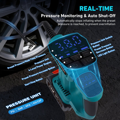 Gonfleur de Pneus Électrique Portable Sans Fil – Compresseur d’Air Rechargeable Voiture Moto Vélo Trottinette