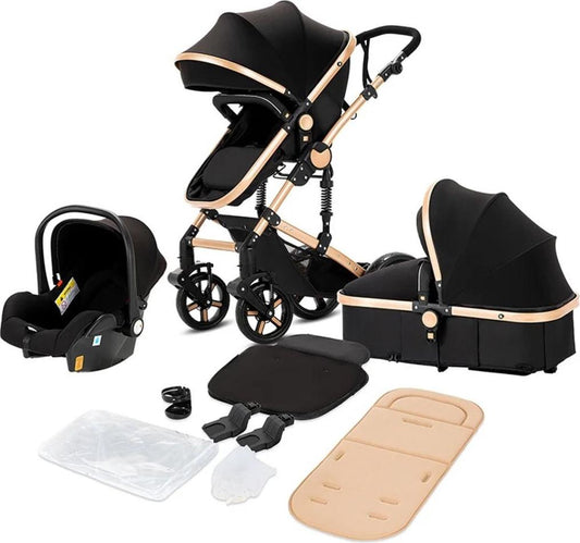Poussette Bébé 3 Modes avec Siège Réversible – Système de Voyage Pliable – Dossier 180° – Suspension Anti-Chocs