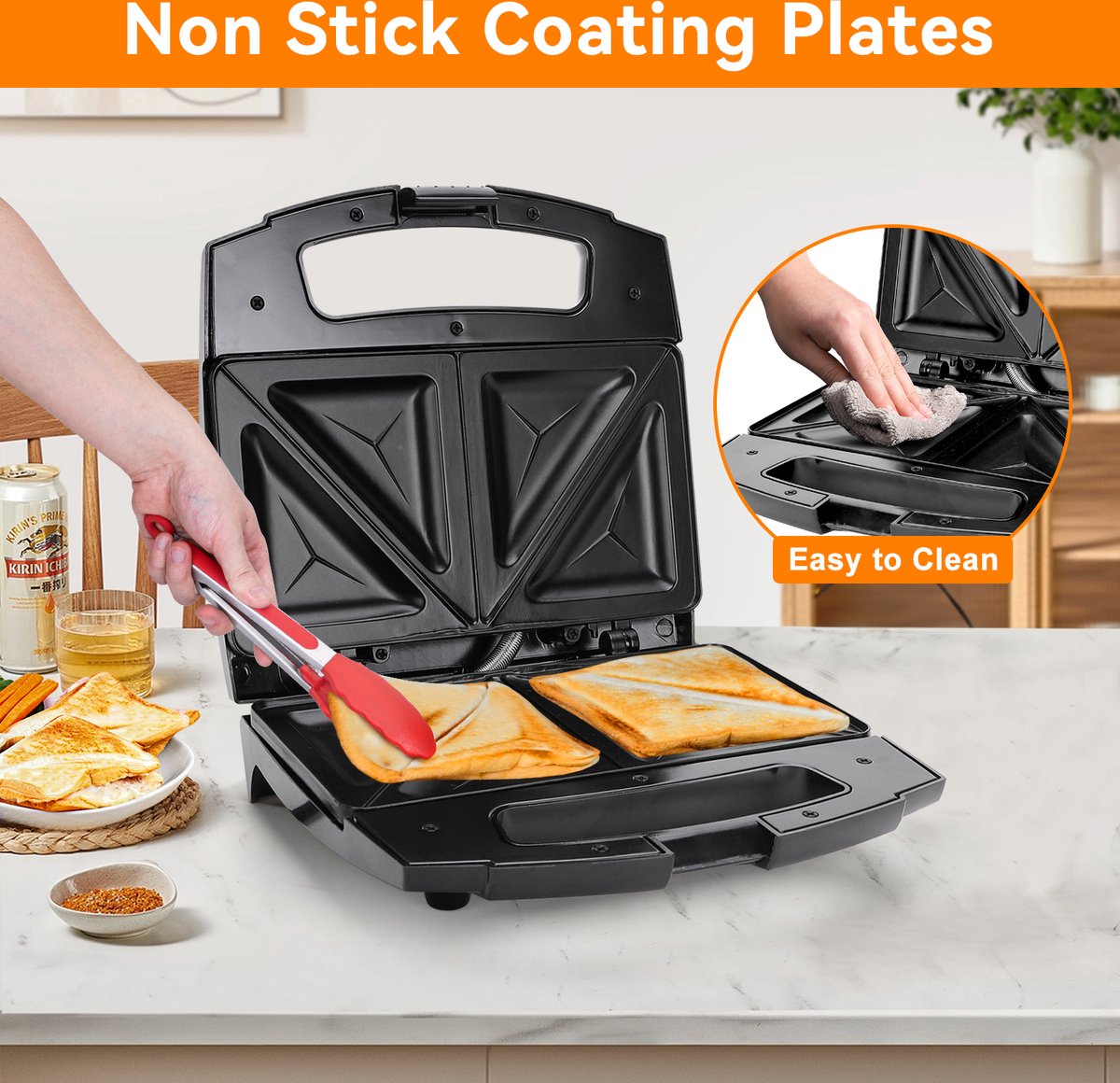 Grille-Pain Sandwich Aigostar Lamo 800W – Machine à Croque-Monsieur Double Plaque Antiadhésive, Cuisson Rapide, Poignée Anti-Brûlure, Compac