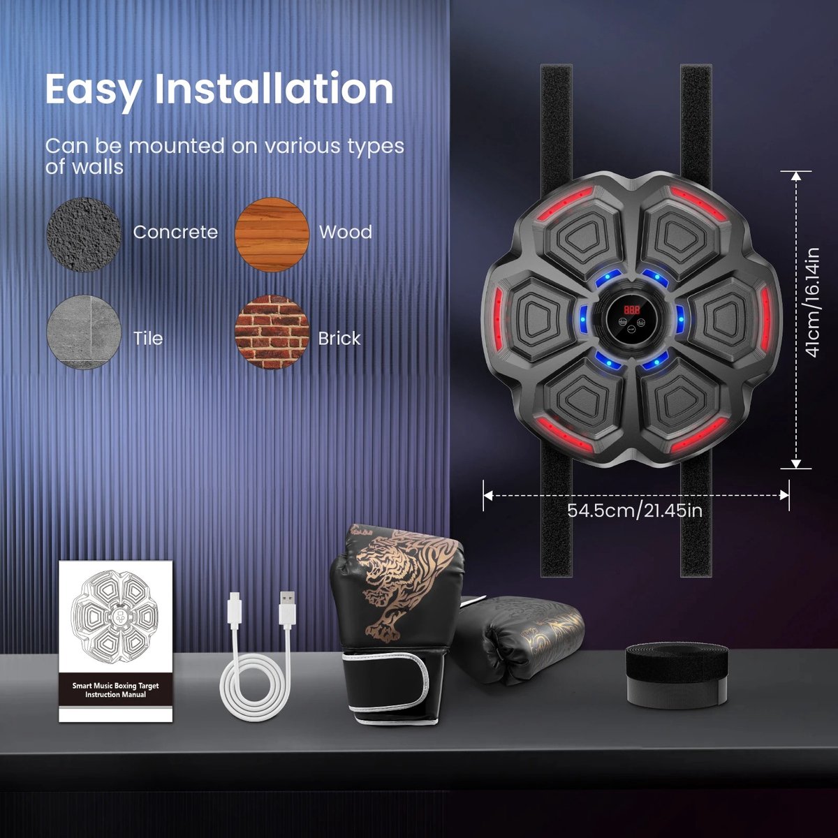 Machine de Boxe Musicale Bluetooth Murale – Cible d’Entraînement Interactive – Équipement Sport Maison