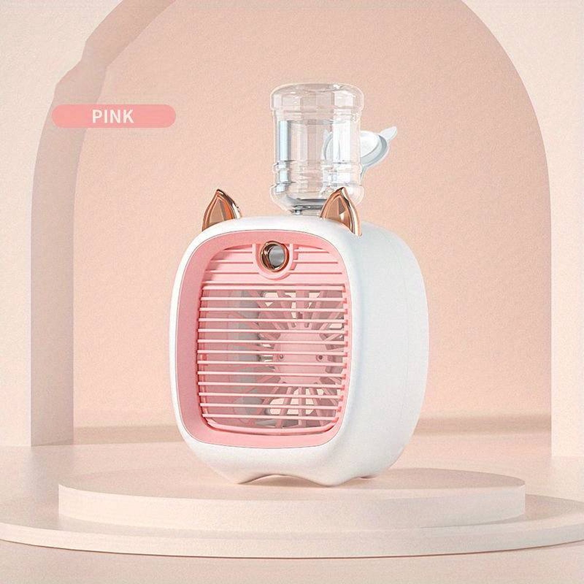 Mini Ventilateur Humidificateur USB Rechargeable – Design Chat | 3 Vitesses | Rose | Bureau & Chambre
