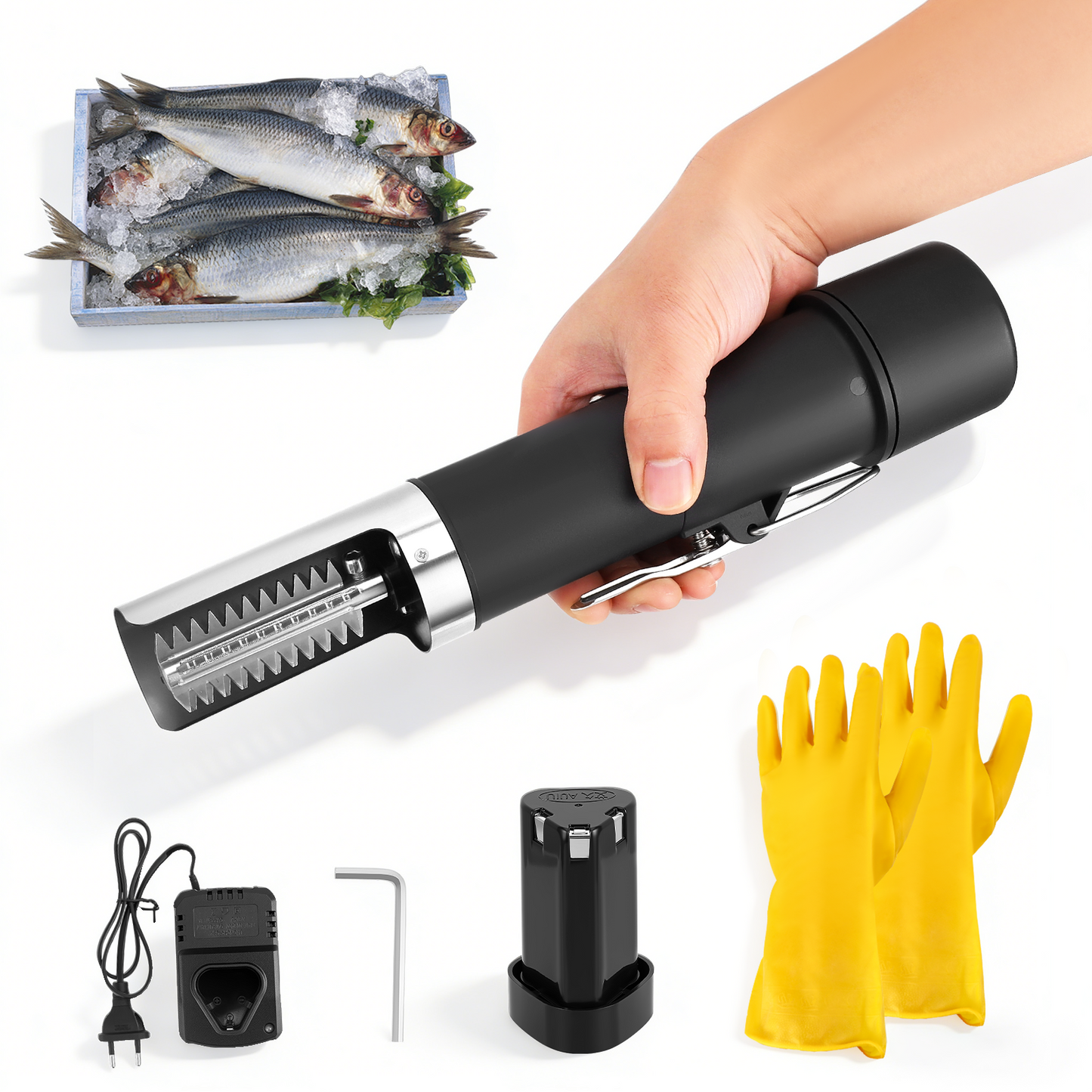 Écailleur de Poisson Électrique Sans Fil – Nettoyeur Automatique Rechargeable 2 Têtes – Cuisine Camping