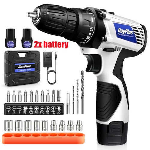 Kit Perceuse-Visseuse Sans Fil 2 en 1 avec 2 Batteries – 145 N.m – Mandrin 3/8 Pouces – Tournevis Électrique